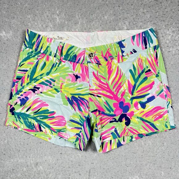 Lilly Pulitzer Shorts Women’s SZ 2 The Callahan Green Pink Floral Preppy Cotton - Picture 1 of 12